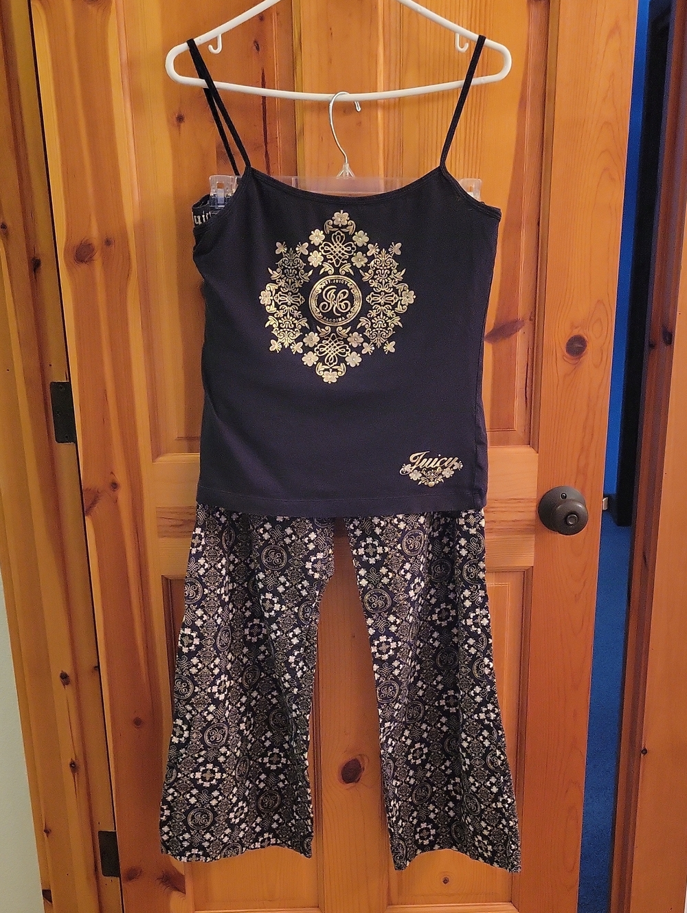Juicy Couture Black & Gold Camisole Pajama Set with Patterned Pants